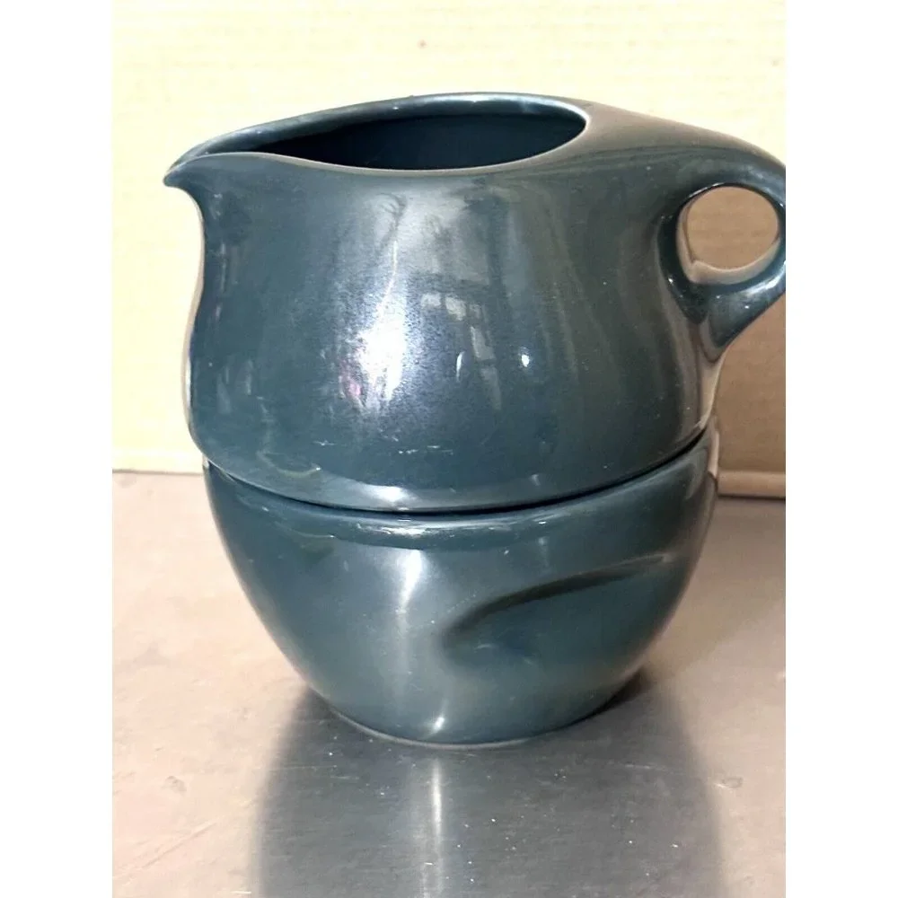 VTG Iroquois Casual Russel Wright Creamer Sugar Set C1960s Forest Green Stacking